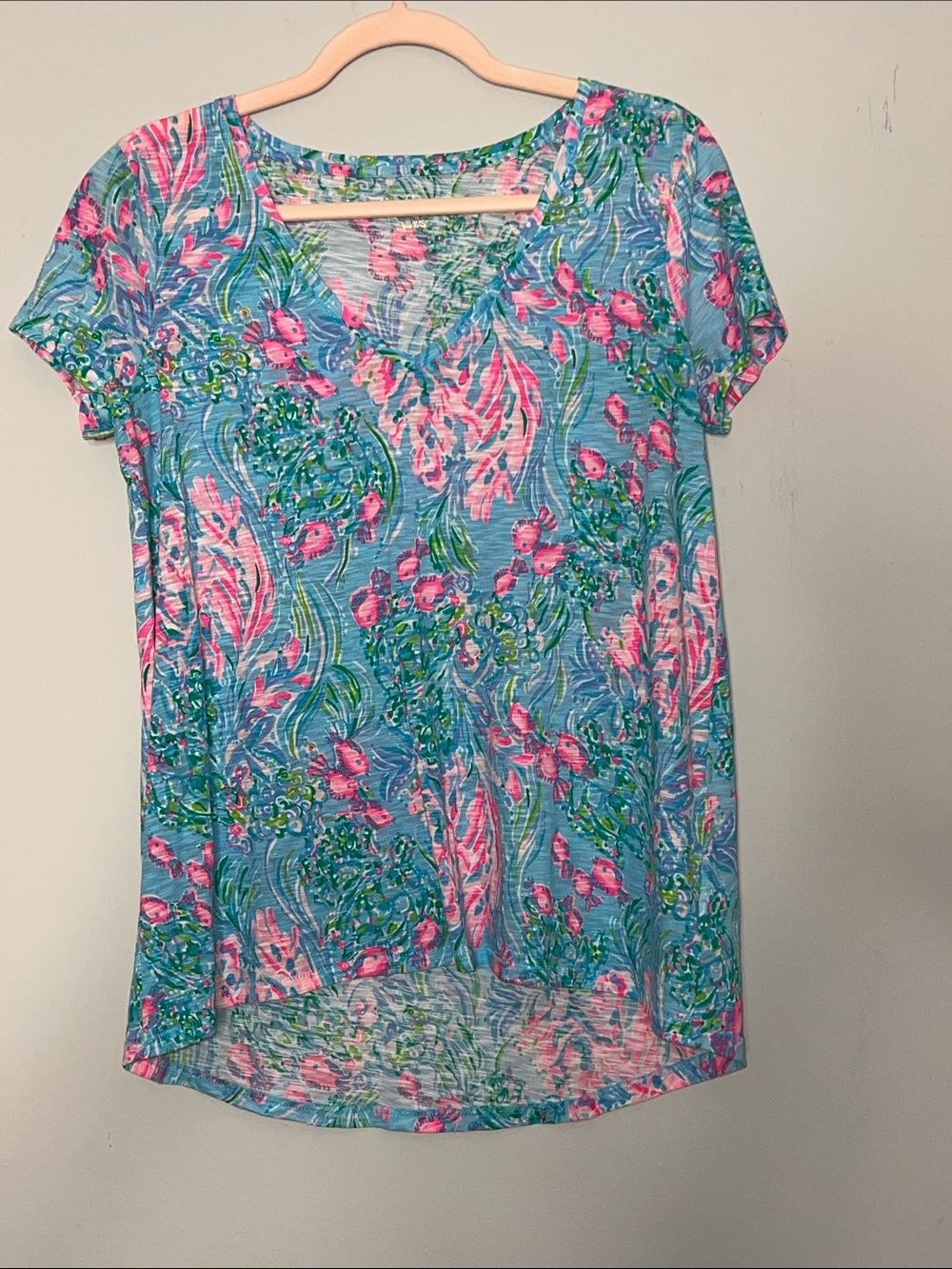 Lilly Pulitzer 100% Cotton Almfai Blue Best Fishes Etta Blouse
